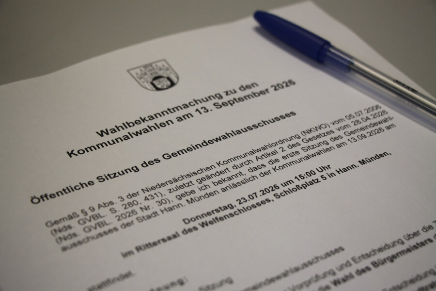 Die Sitzung findet am Donnerstag, 23. Juli 2026, um 15:00 Uhr im Rittersaal des Welfenschlosses, Schlo�platz 5, Hann. M�nden, statt.