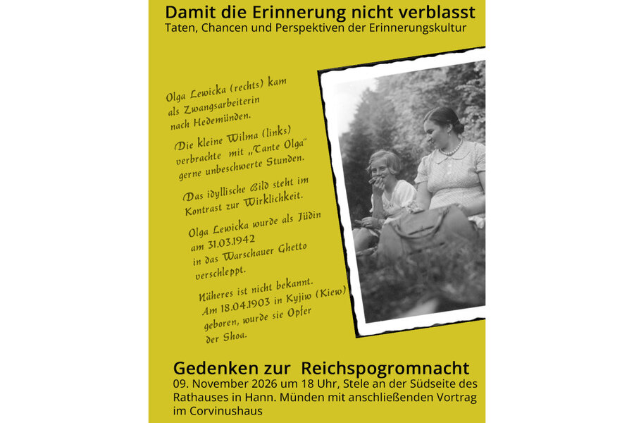 Anl�sslich des Gedenktages zur Reichspogromnacht findet am Montag, 9. November 2026, die Gedenkstunde um 18 Uhr an der Stele des Rathauses gegen�ber dem Corvinushaus statt.