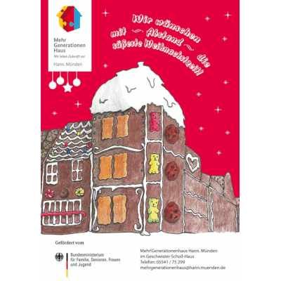 Plakat des Mehr!Generationenhauses Hann. Münden "Wir wünschen mit - Abstand - die süßeste Weihnachtszeit